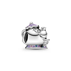 Disney Mrs. Potts and Chip silver charm with purple, pink and blue enamel