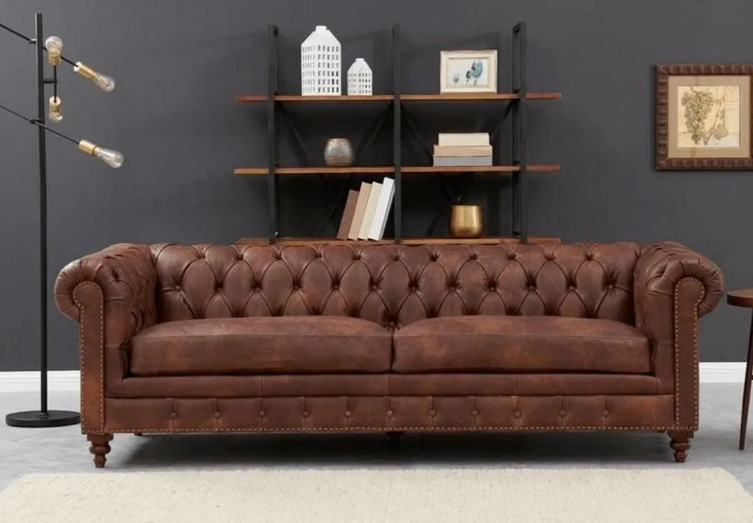 Euro Bonded Leather Chesterfield  3 Seater Sofa