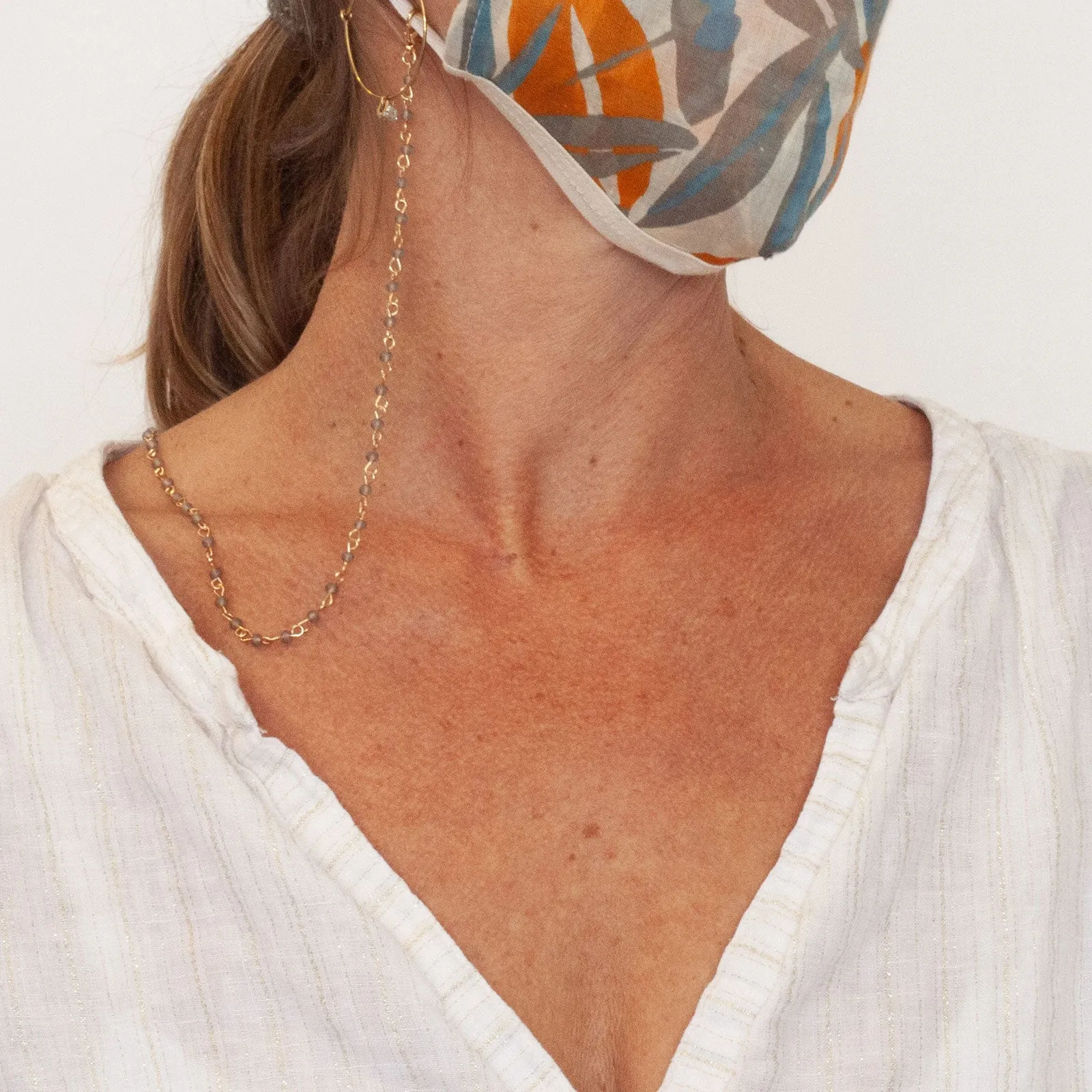 Face Mask Chain Lanyard Necklace with Grey Beads