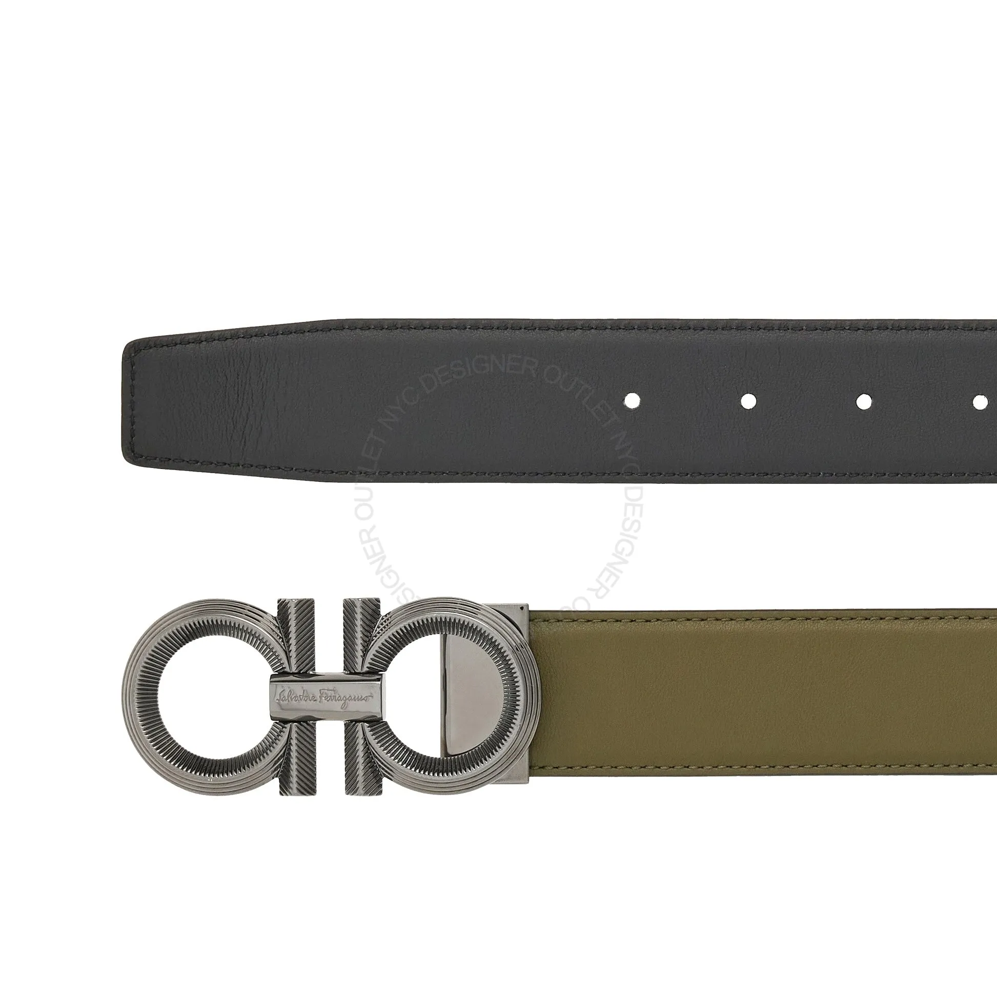 Ferragamo Black/Green Reversible Adjustable belt