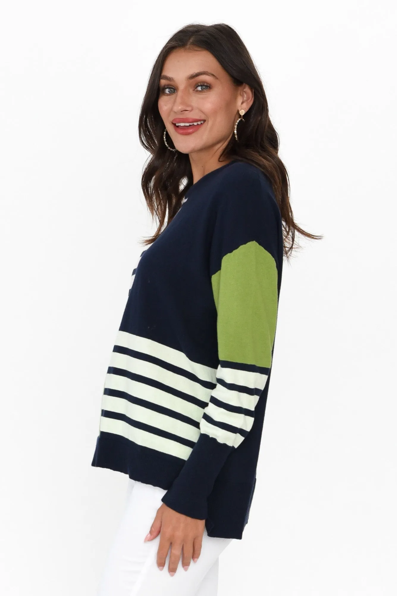 Fig Green Block Contrast Knit