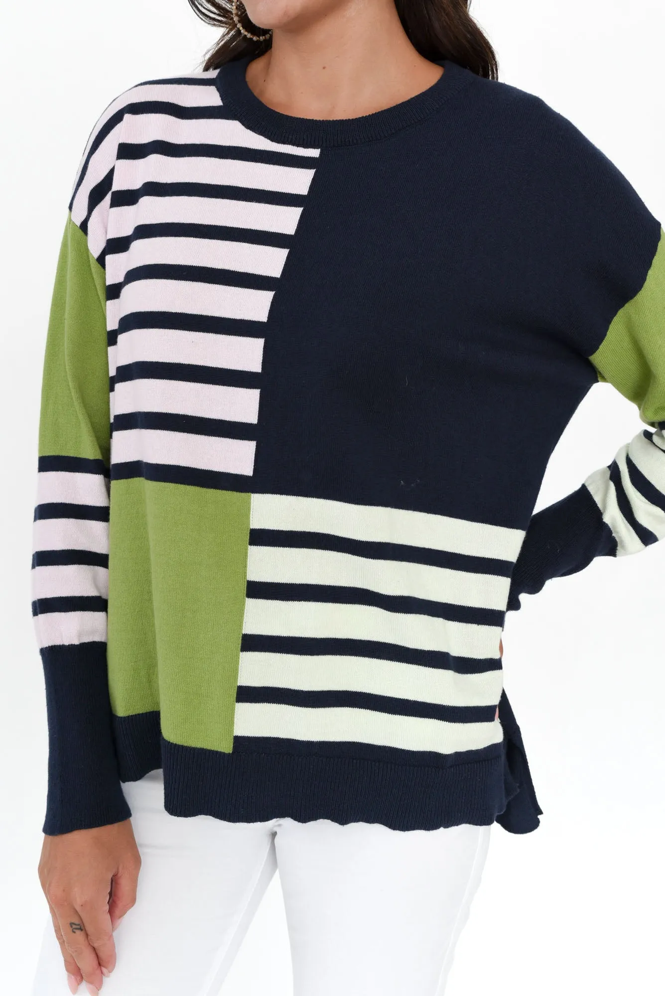 Fig Green Block Contrast Knit