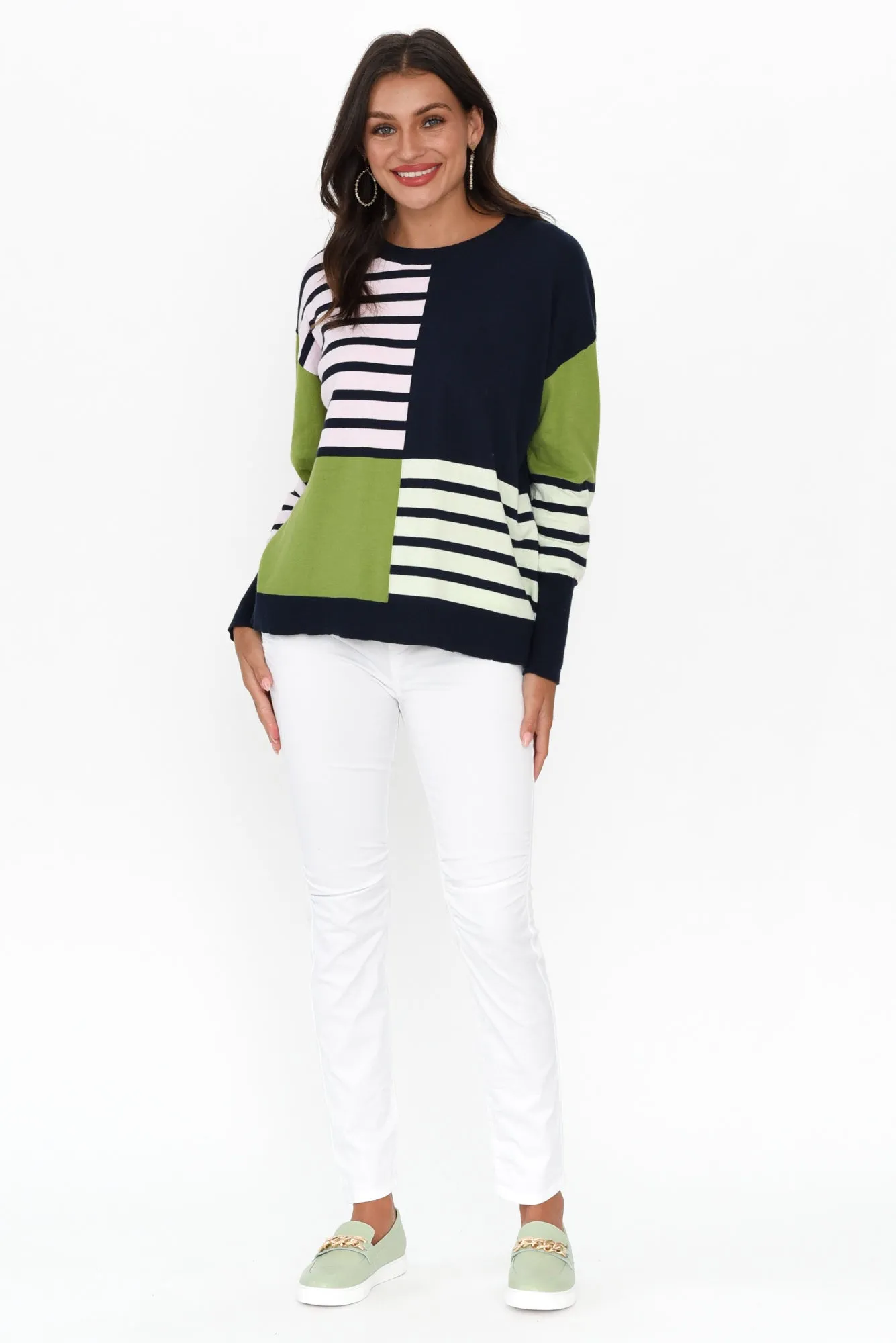 Fig Green Block Contrast Knit