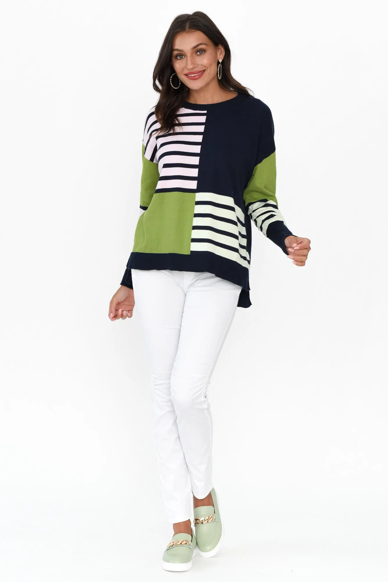 Fig Green Block Contrast Knit