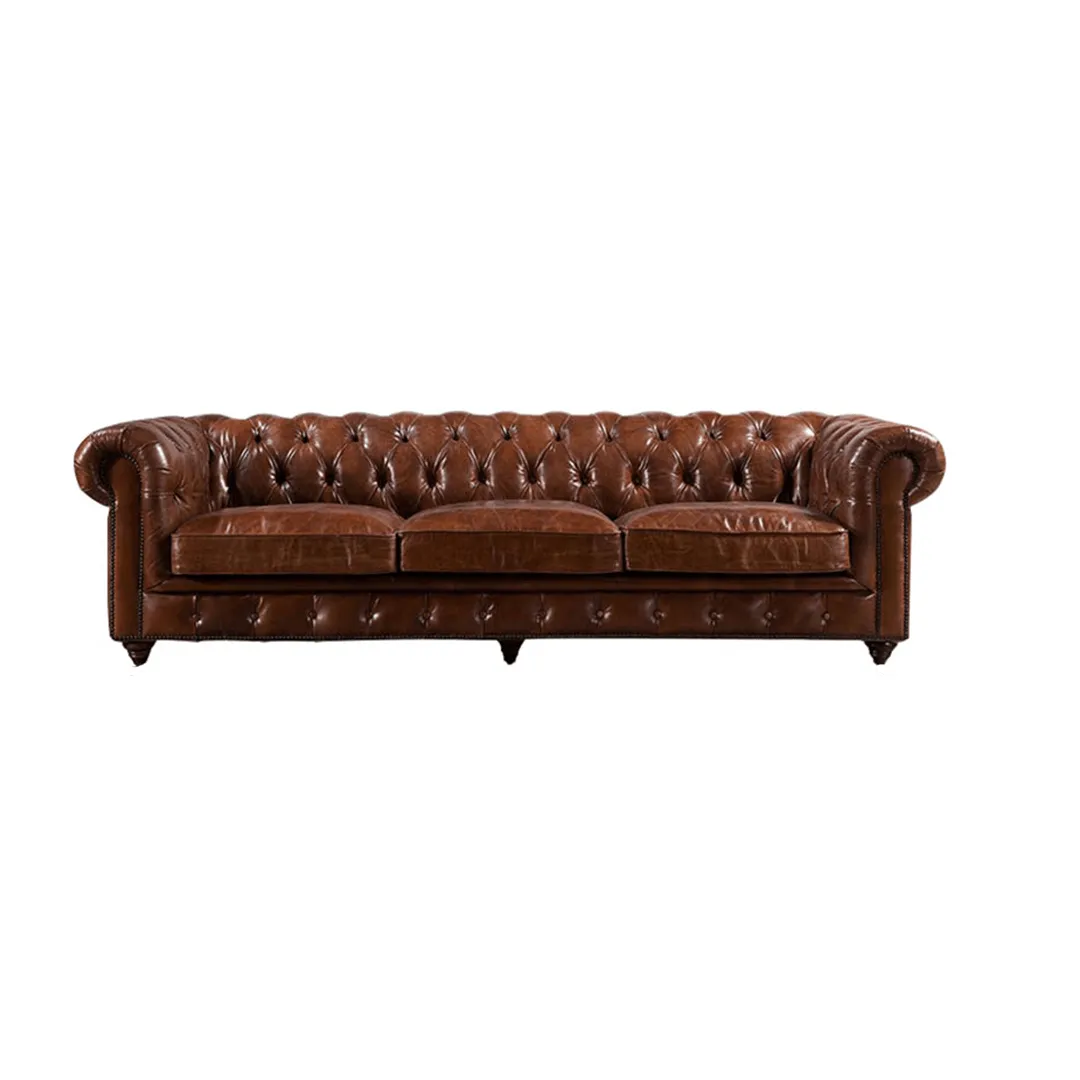 Figure It Out Brown Chesterfield Genuine Leather 4 Piece set