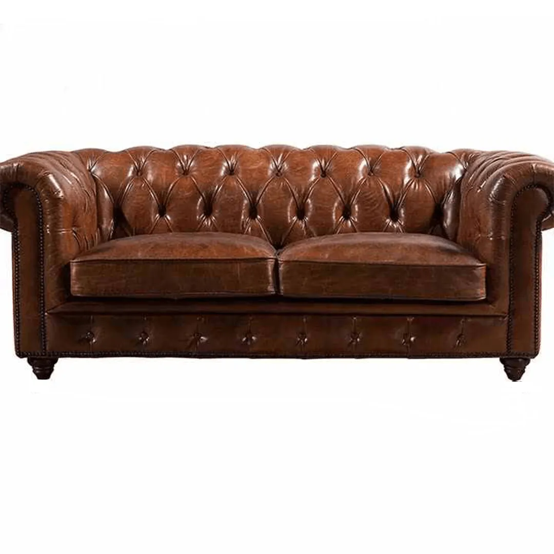 Figure It Out Brown Chesterfield Genuine Leather 4 Piece set