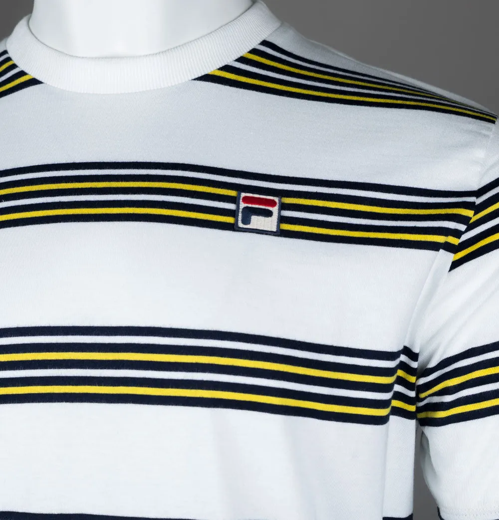 Fila Vintage Ben Stripe T-Shirt White/Fila Navy/High Visability Yellow