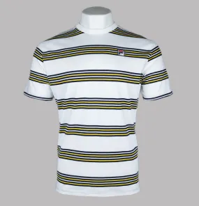 Fila Vintage Ben Stripe T-Shirt White/Fila Navy/High Visability Yellow