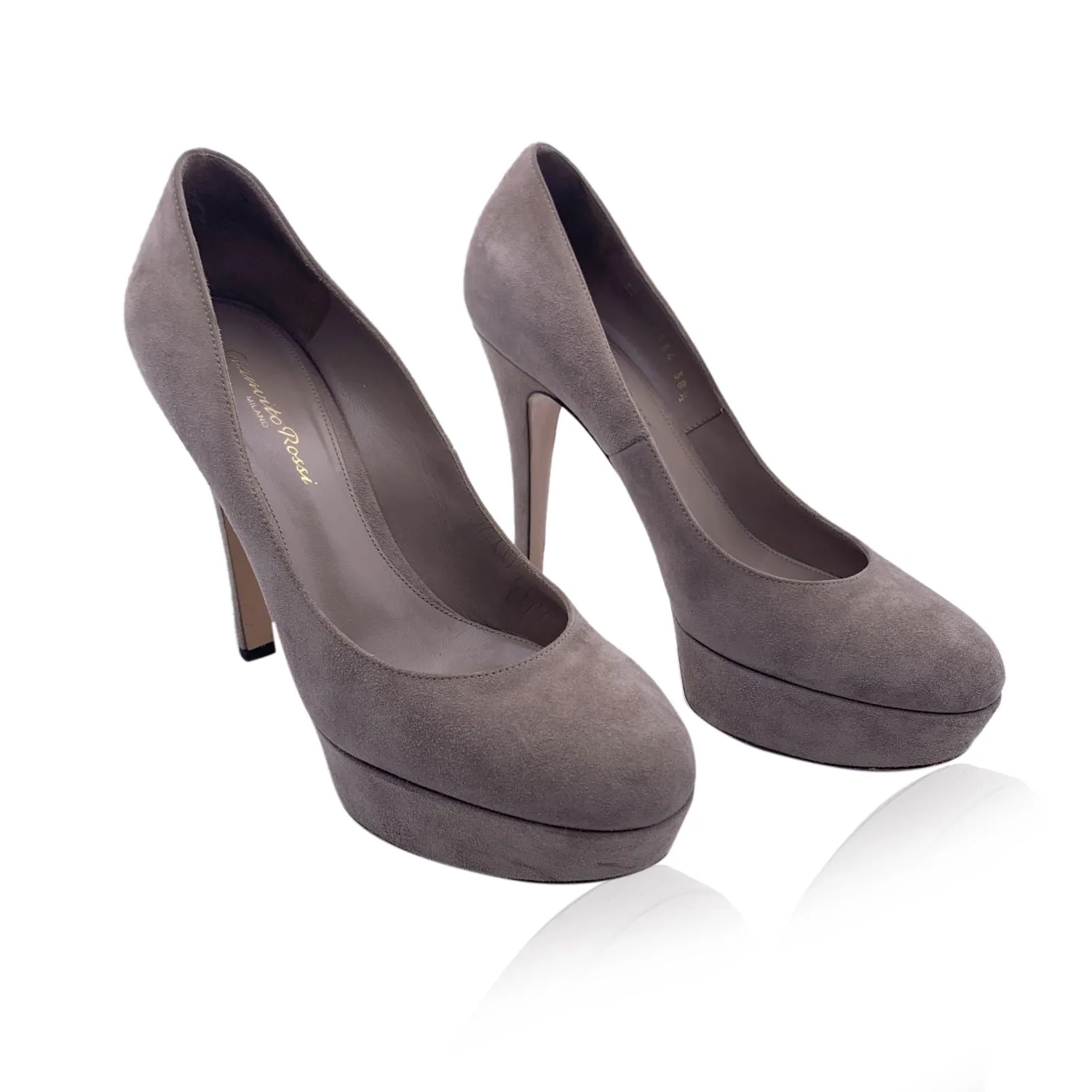 Gianvito Rossi Taupe Suede Platform Pumps Heels Size 38.5