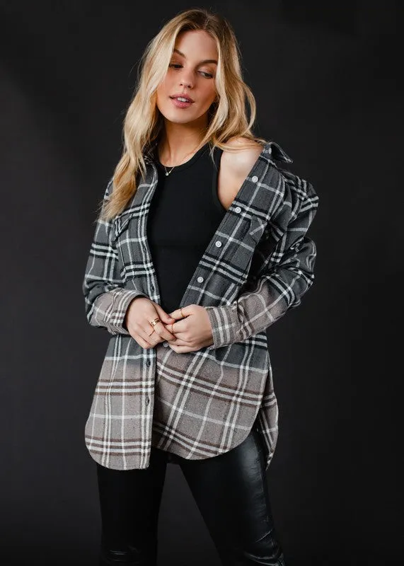 Gray, black & white plaid flannel with bleached dipped contrast