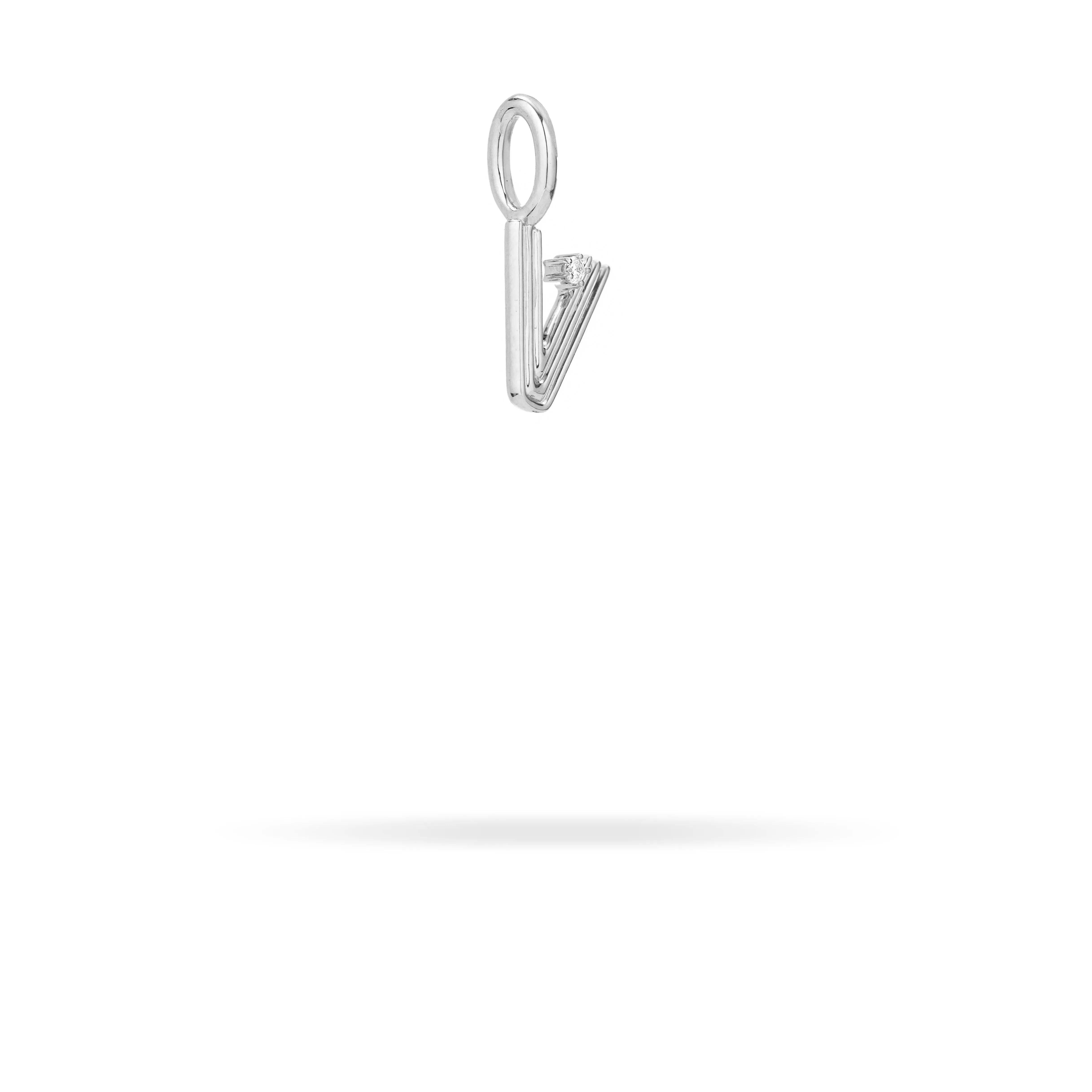 Groovy Diamond Initial Mini Bead Charm V in Sterling Silver