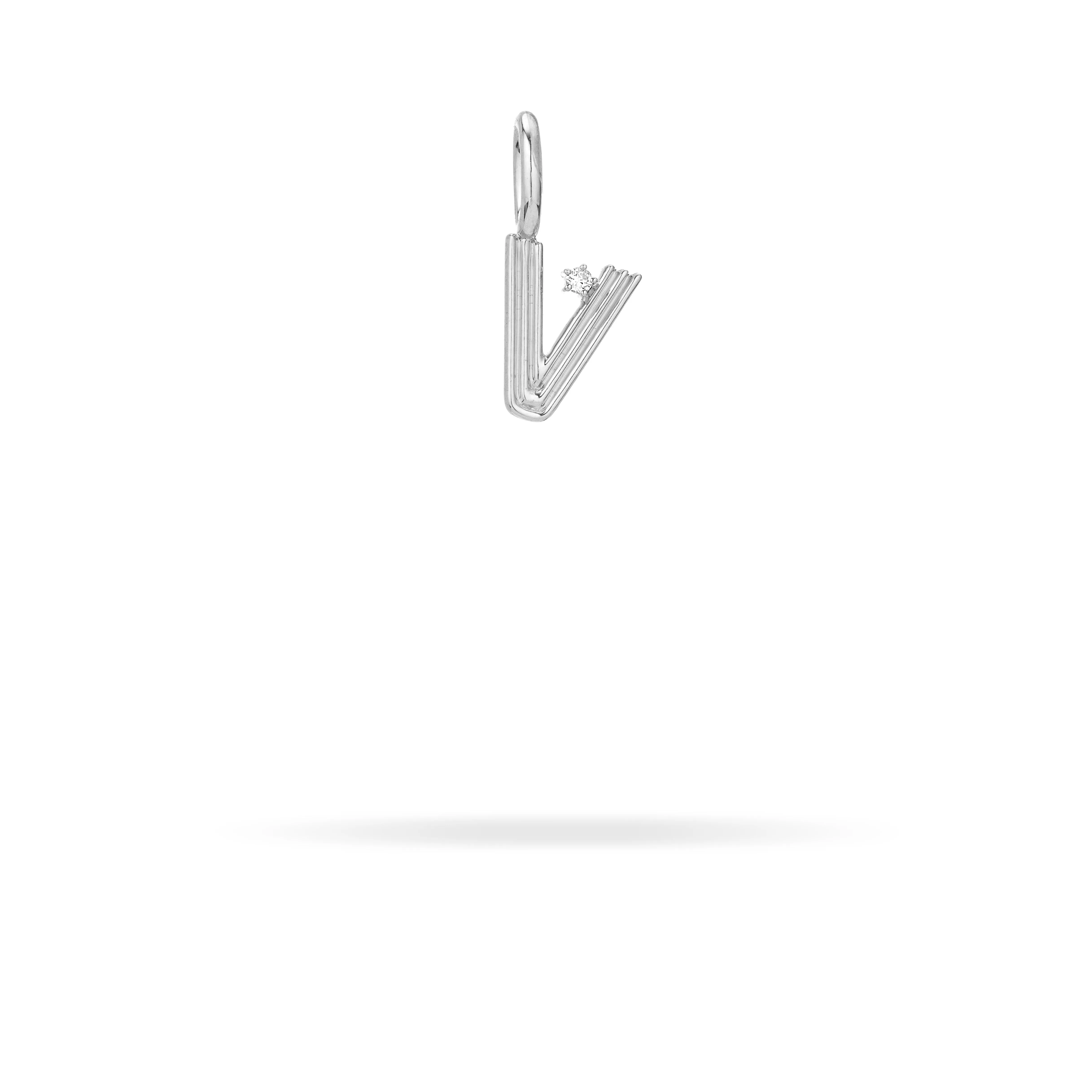 Groovy Diamond Initial Mini Bead Charm V in Sterling Silver