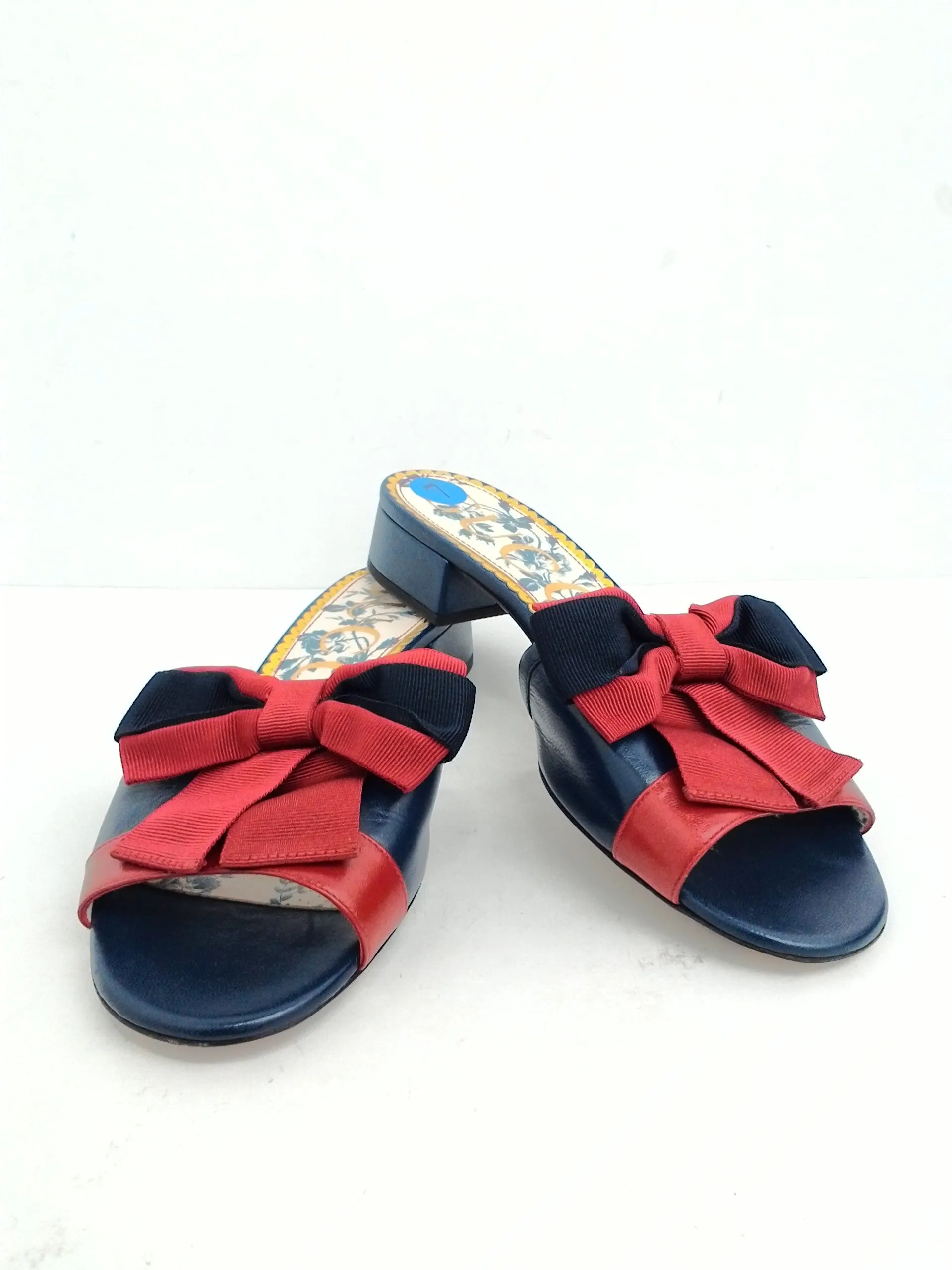 Gucci Women's Navy Blue/Red Mule Sandal Size 37