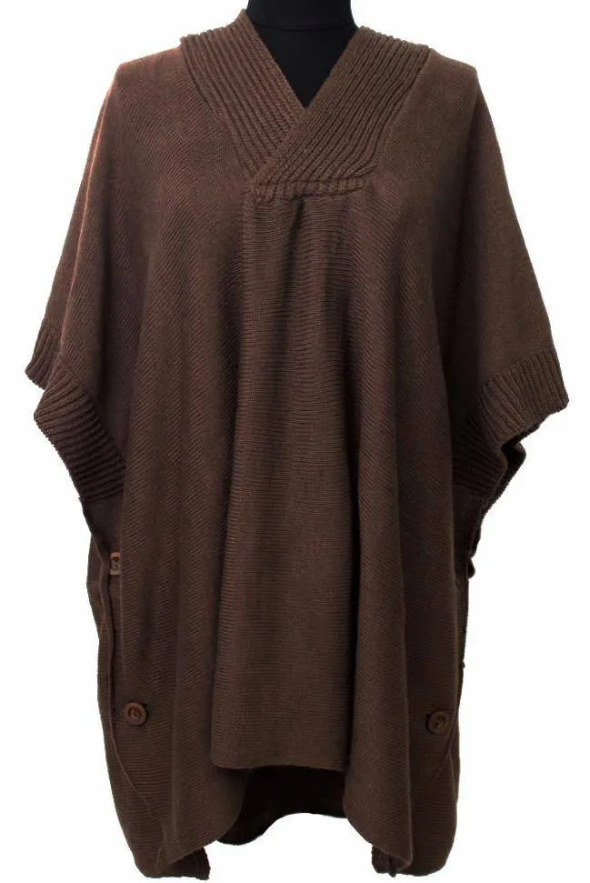 Hooded Poncho With Button Detail