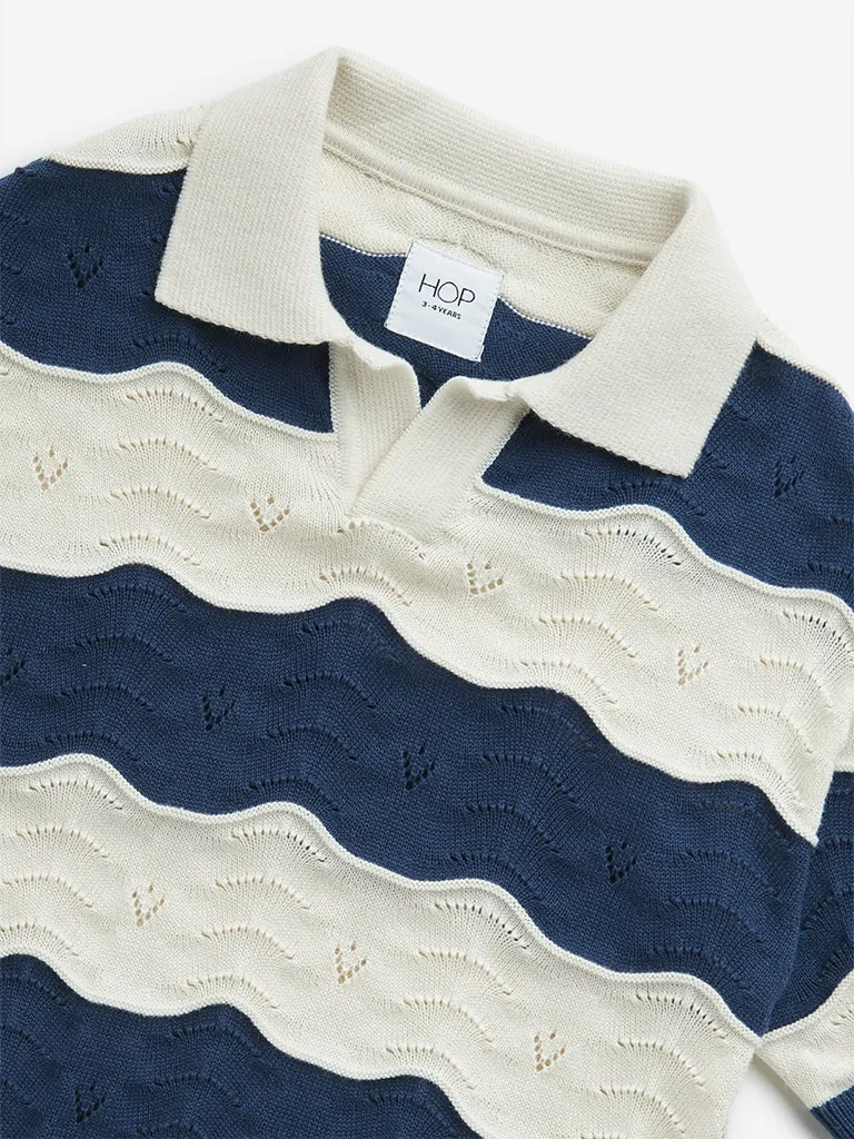 HOP Kids Navy Knit-Textured Collared T-Shirt