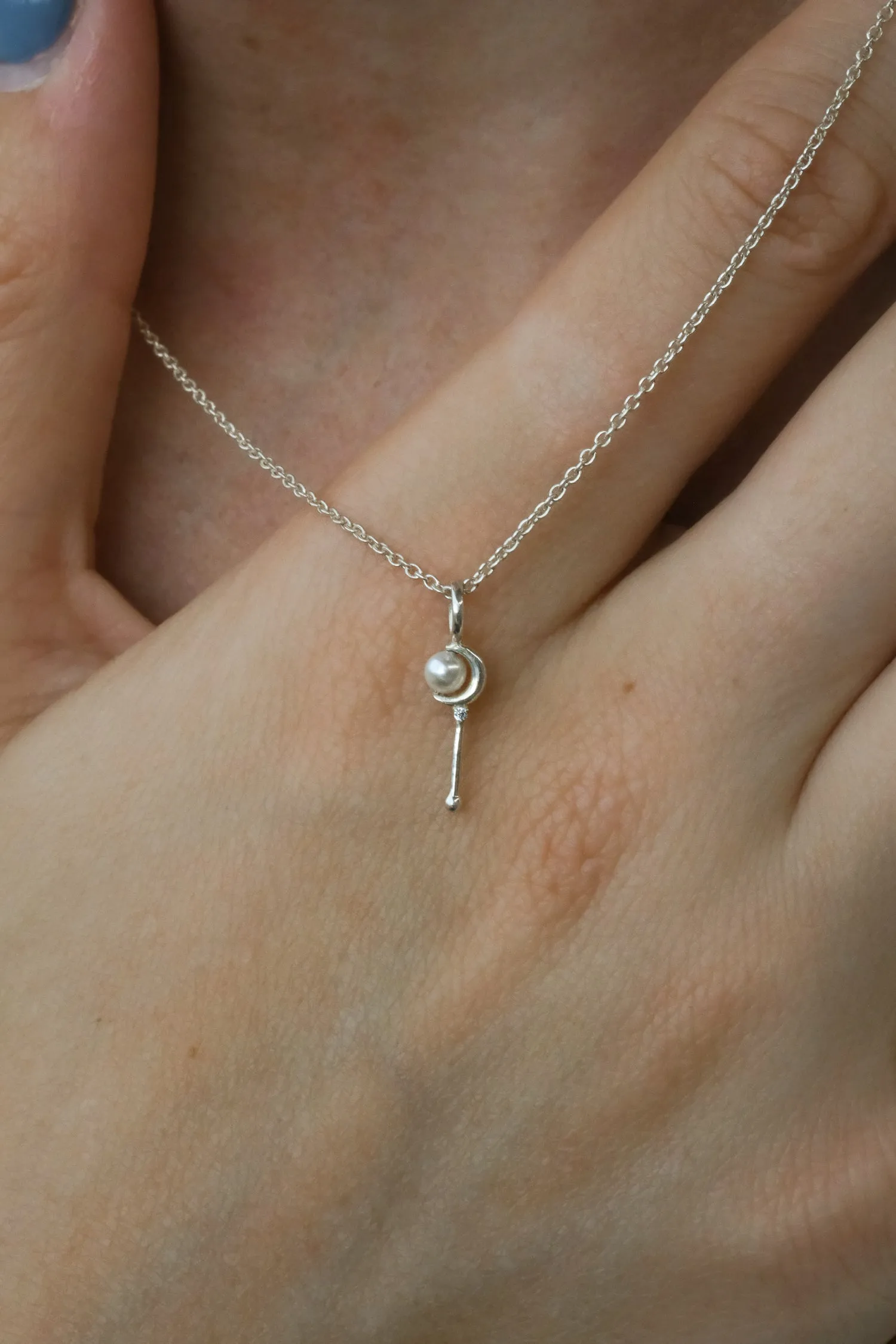 In The Name Of The Moon Pearl Wand Necklace - Sterling Silver