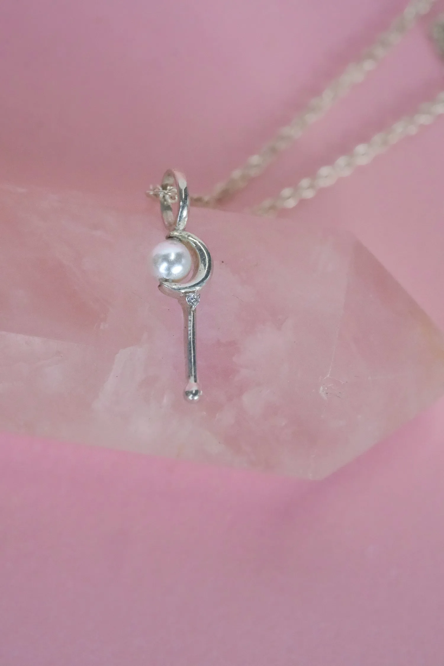 In The Name Of The Moon Pearl Wand Necklace - Sterling Silver