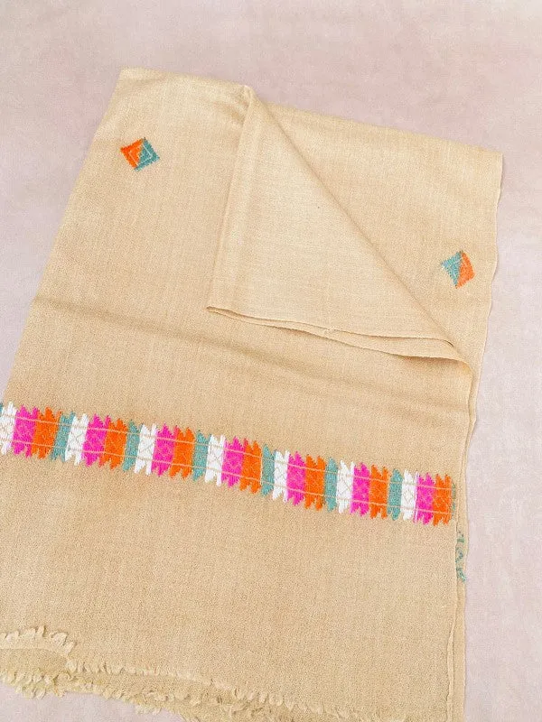 Islampur Swat Handmade Phulkari Pure Woolen Stoler Mini Shawl with Multi Embroidery