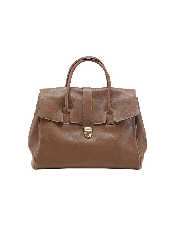 Large Elegant Genuine Leather Vintage Tote Briefcase for Women