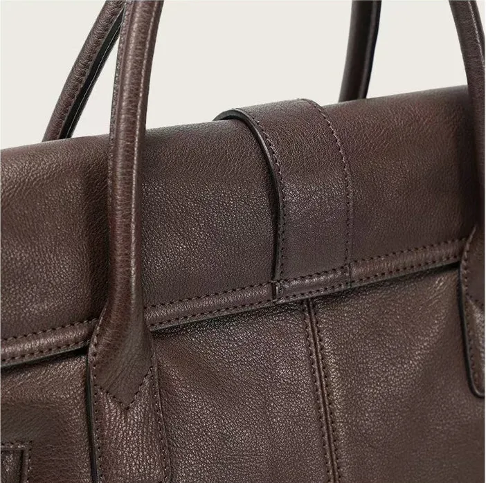 Large Elegant Genuine Leather Vintage Tote Briefcase for Women