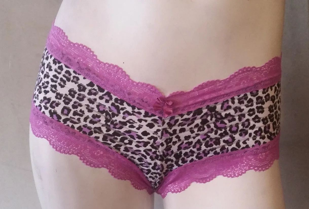 Leopard Print Panties with Purple Lace Trim