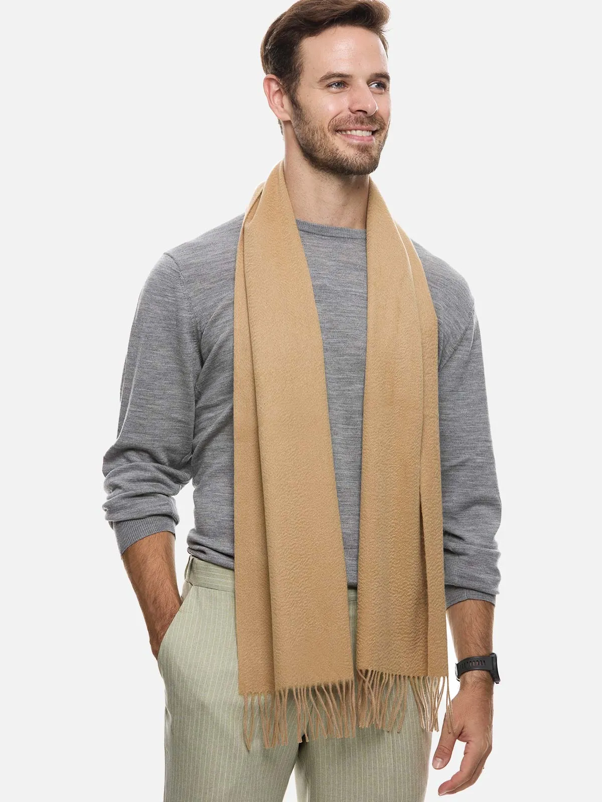 Light Camel Mens Cashmere Scarf