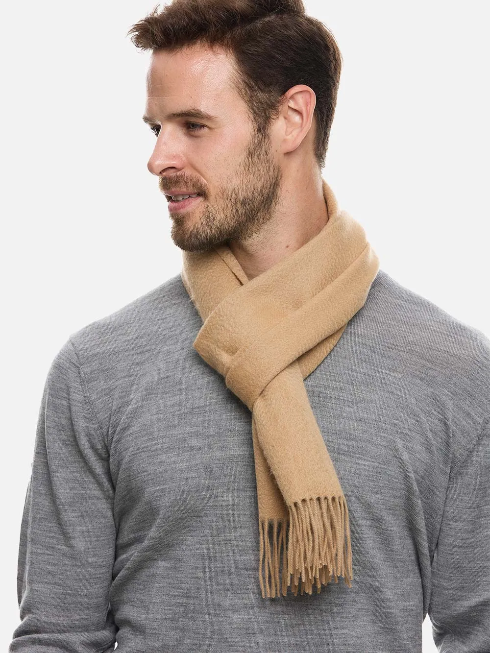 Light Camel Mens Cashmere Scarf