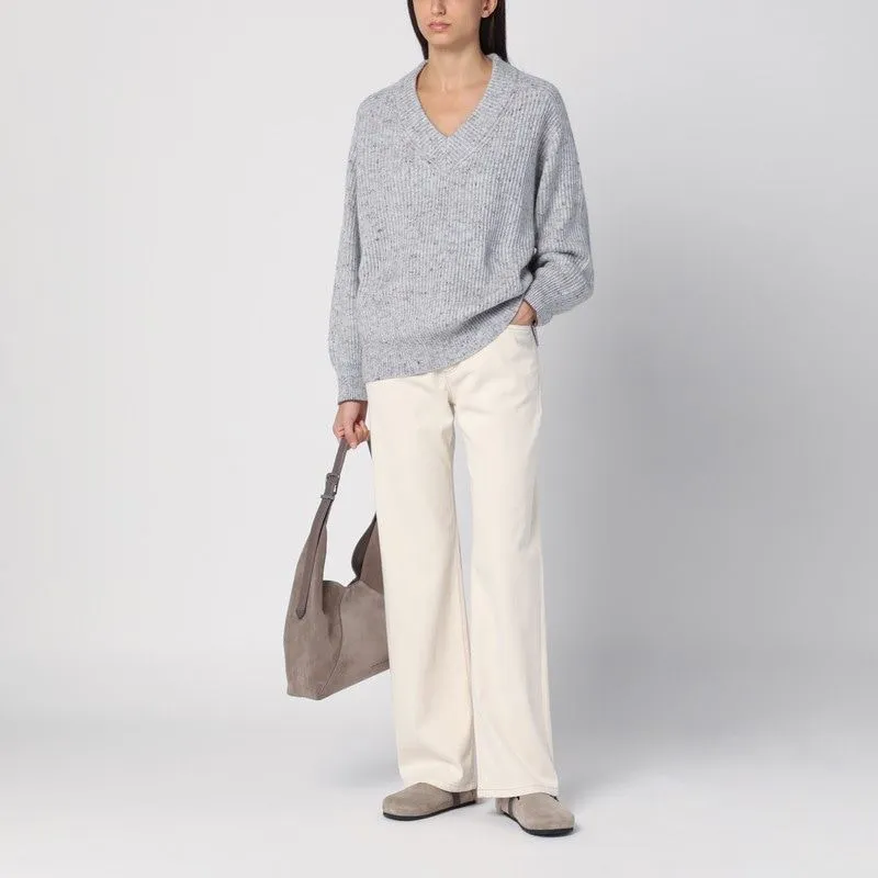 LIGHT GREY/BROWN JUMPER IN WOOL BLEND