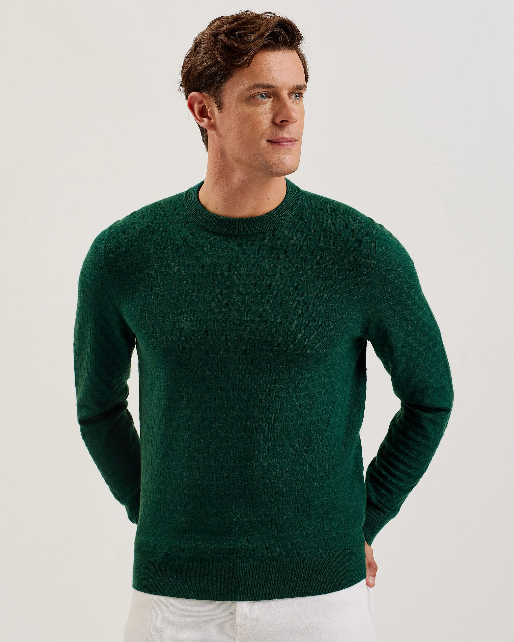 Loung Ls Diamond Stitch Crew Neck Dk-Green