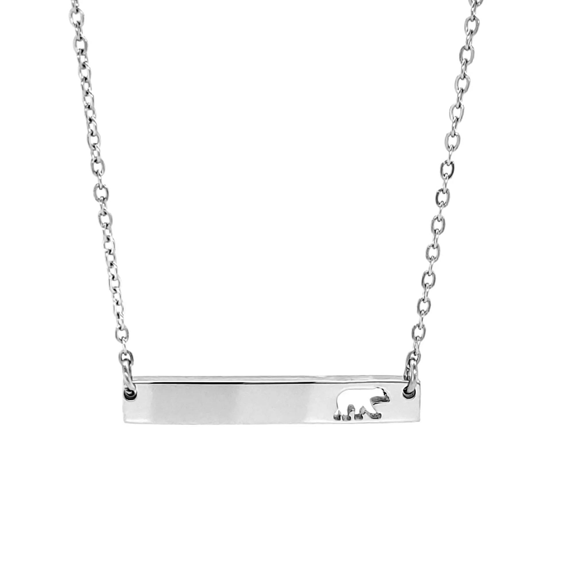 Mama Bear Cutout Horizontal Stainless Steel Bar Necklace / SBB0148