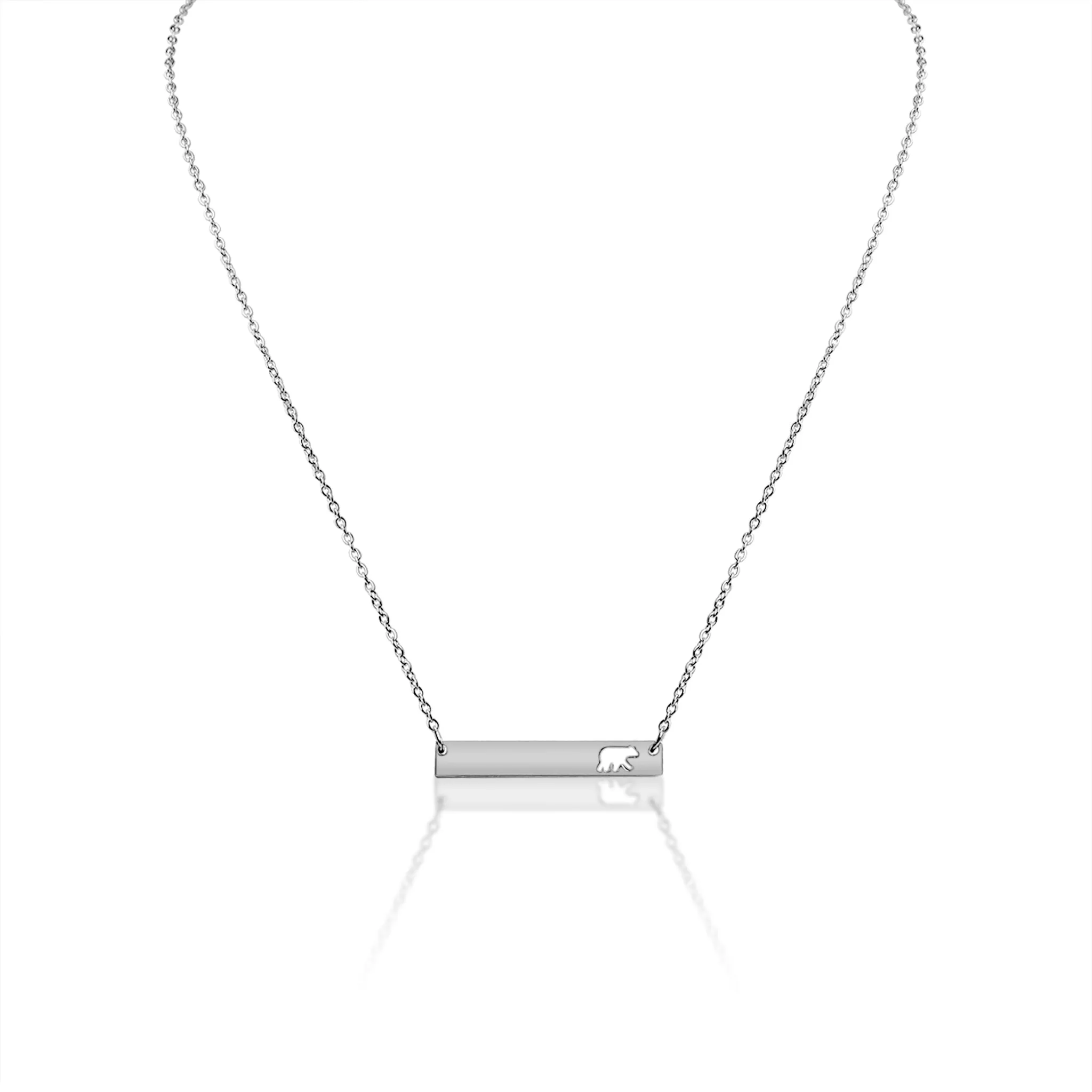 Mama Bear Cutout Horizontal Stainless Steel Bar Necklace / SBB0148