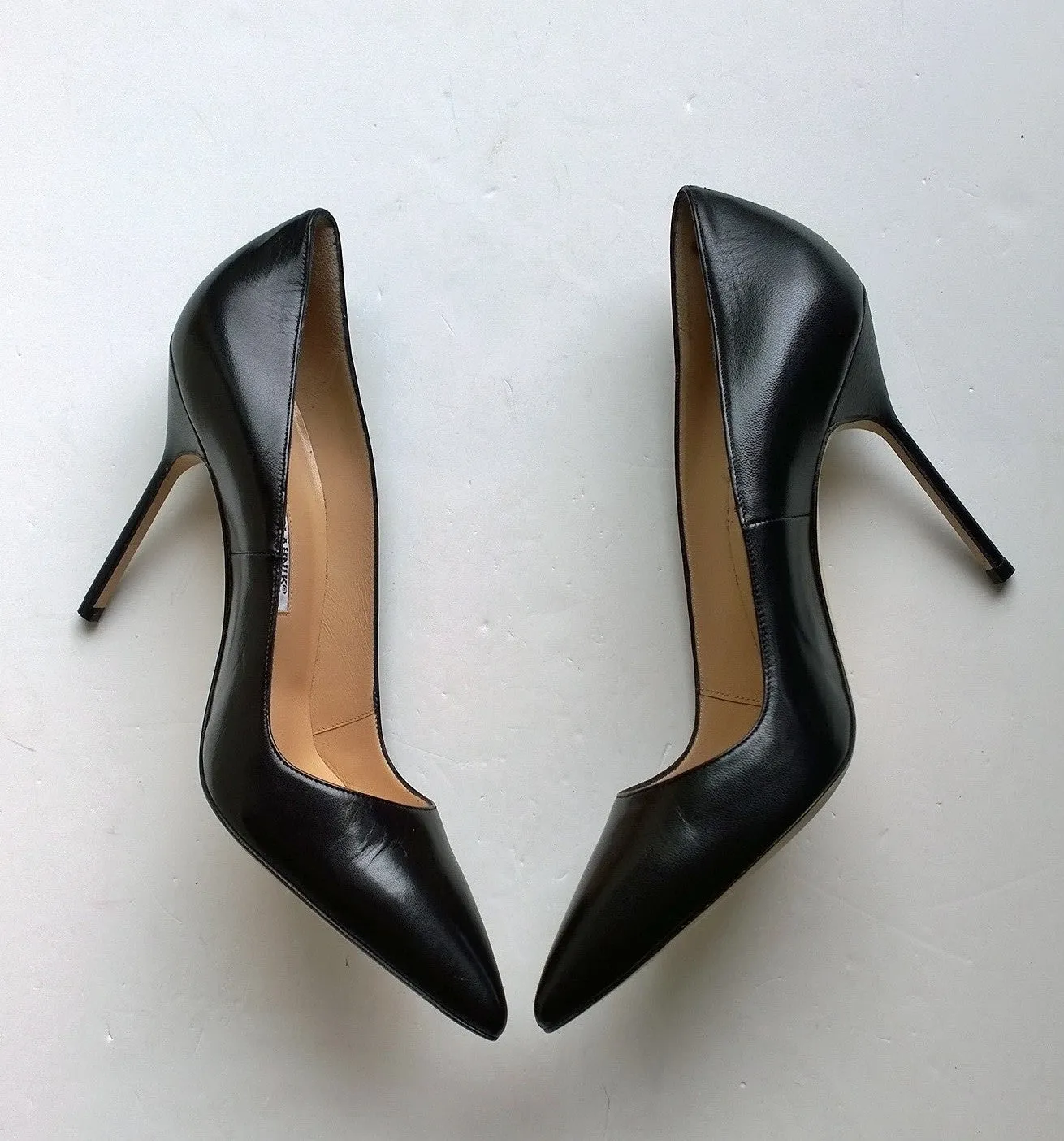 Manolo Blahnik Black Leather BB Heels 105