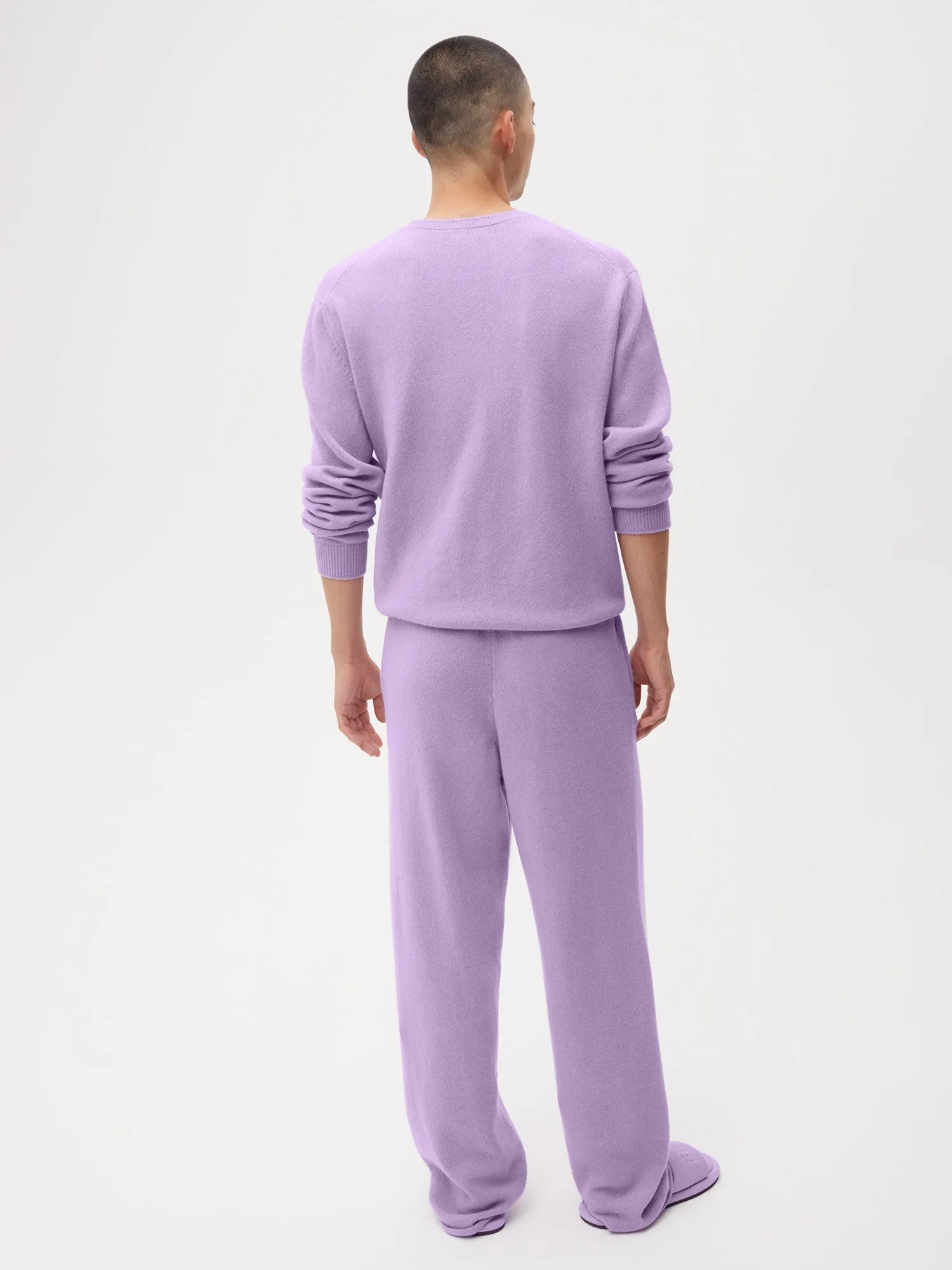 Mens Recycled Cashmere Loose Track Pants—orchid purple