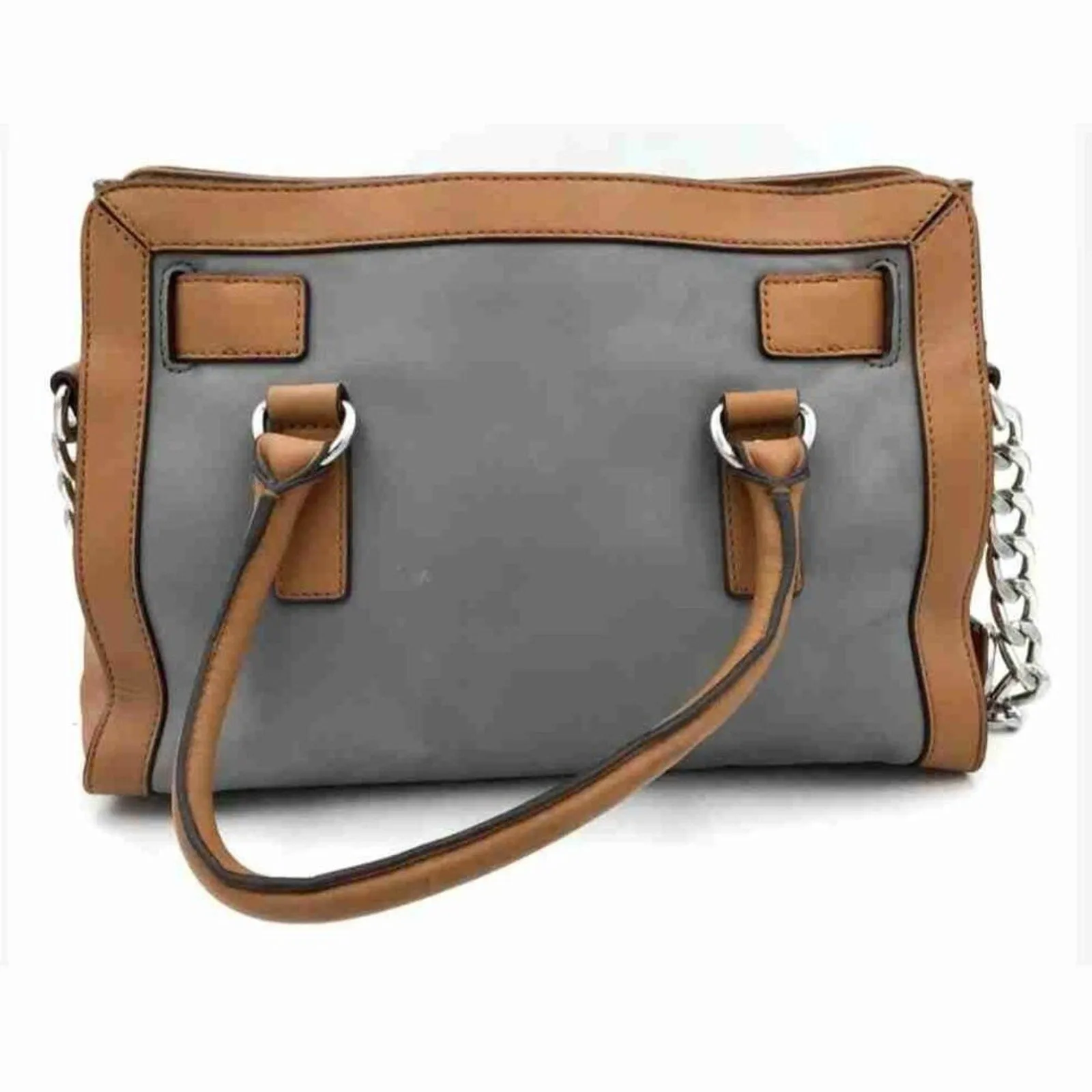 Michael Kors Hamilton Grey Brown Leather Satchel Bag With COA