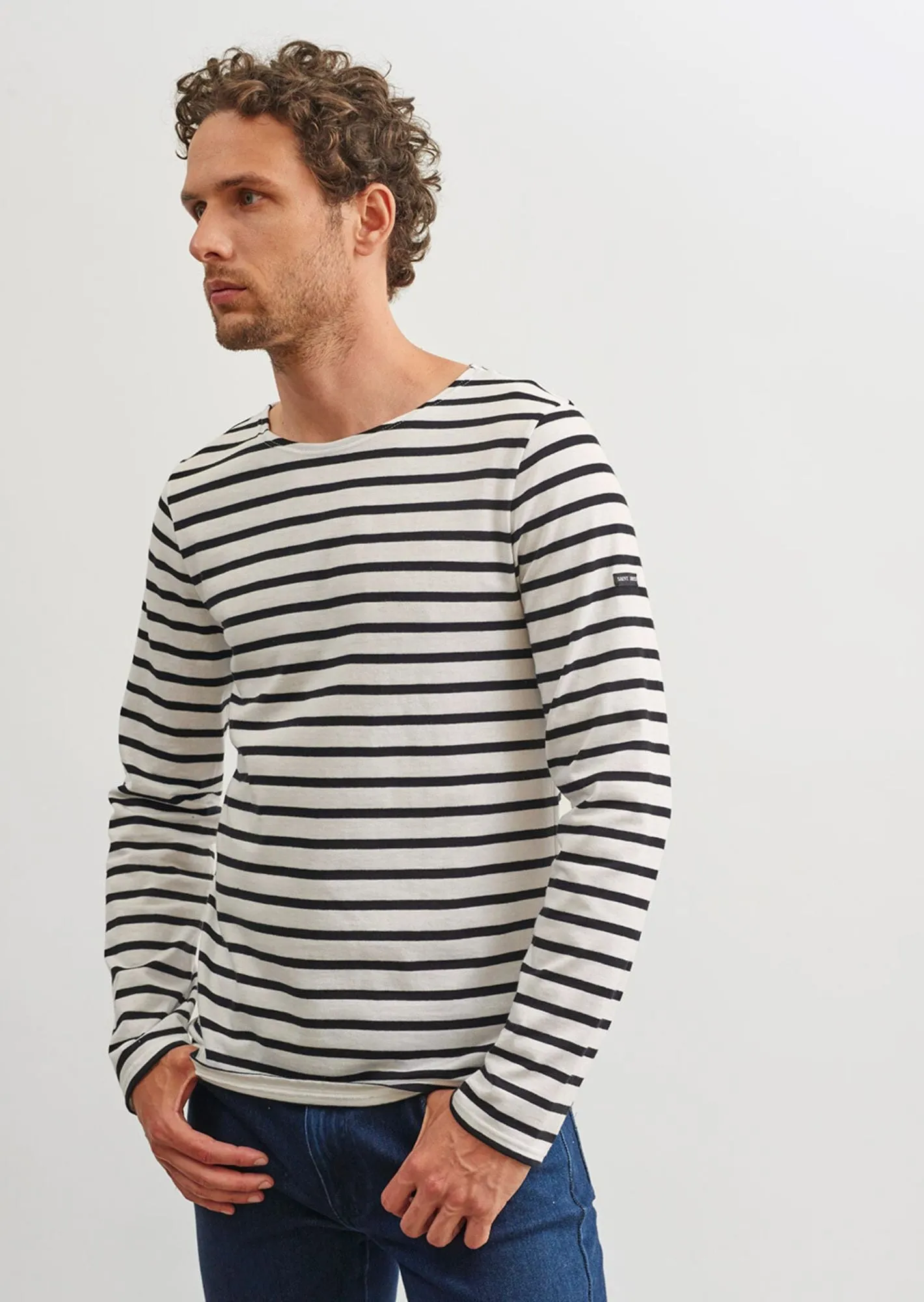 MINQUIERS MODERN - Authentic Breton Stripe Shirt | Soft Cotton | Men Fit (IVORY / BLACK)