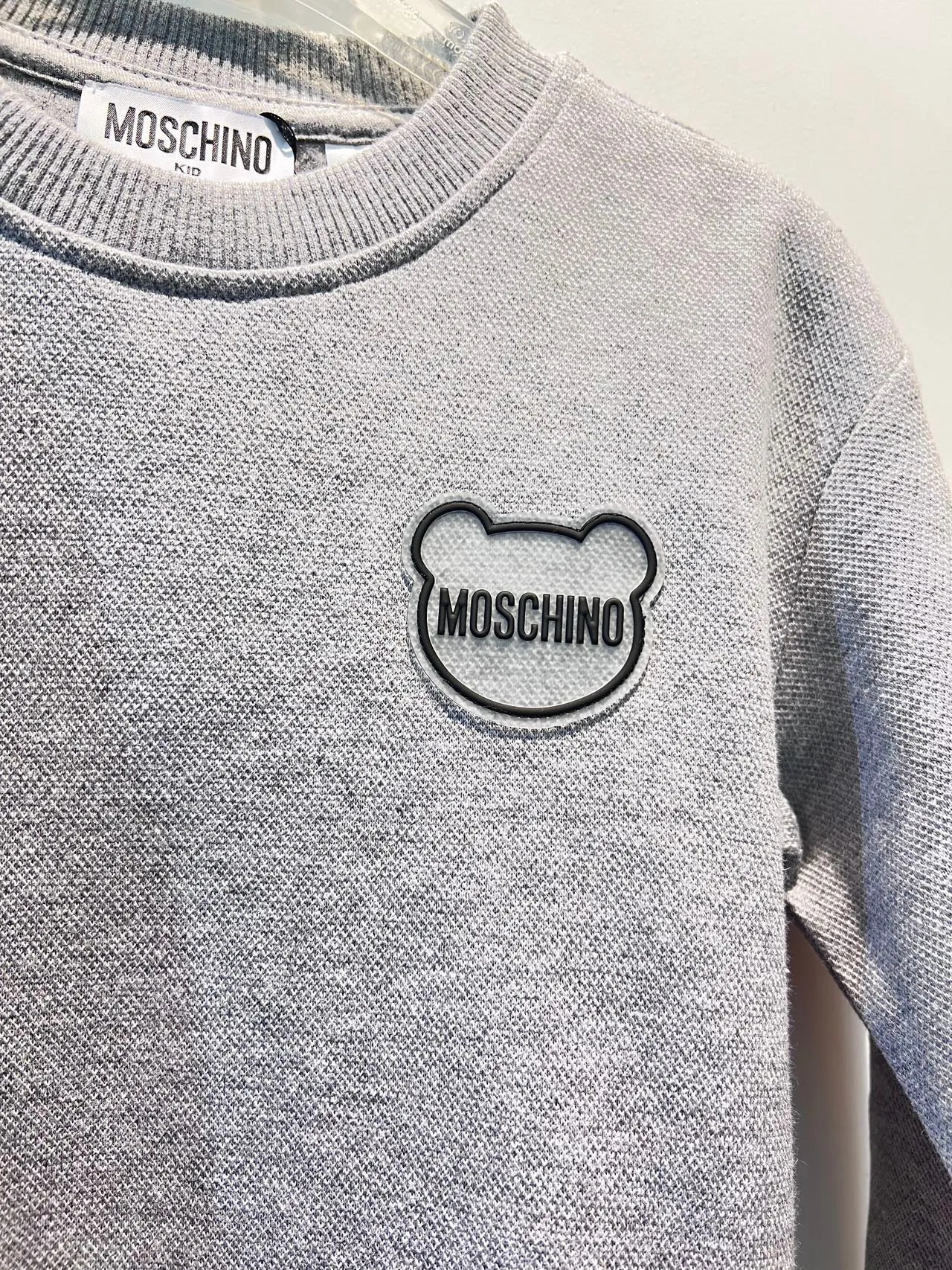 Moschino Kids Grey Sweatshirt With Rubber Logo Patch