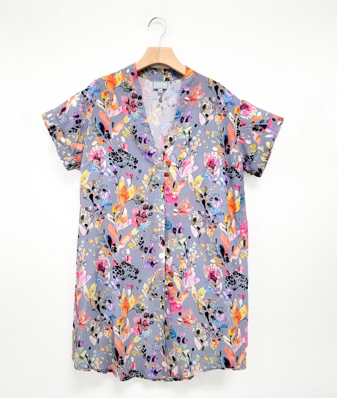 Niche - Rayon - Mila Dress - Grey Watercolor Floral