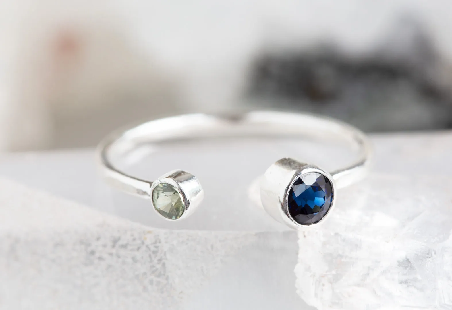 Open Cuff Blue   Green Sapphire Ring