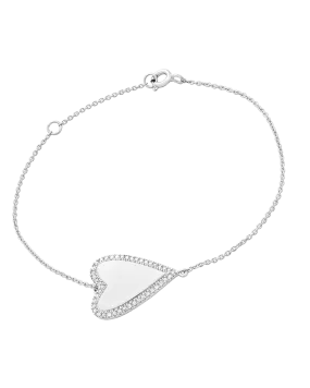 Outlined Diamond Heart Bracelet - 925 Sterling Silver