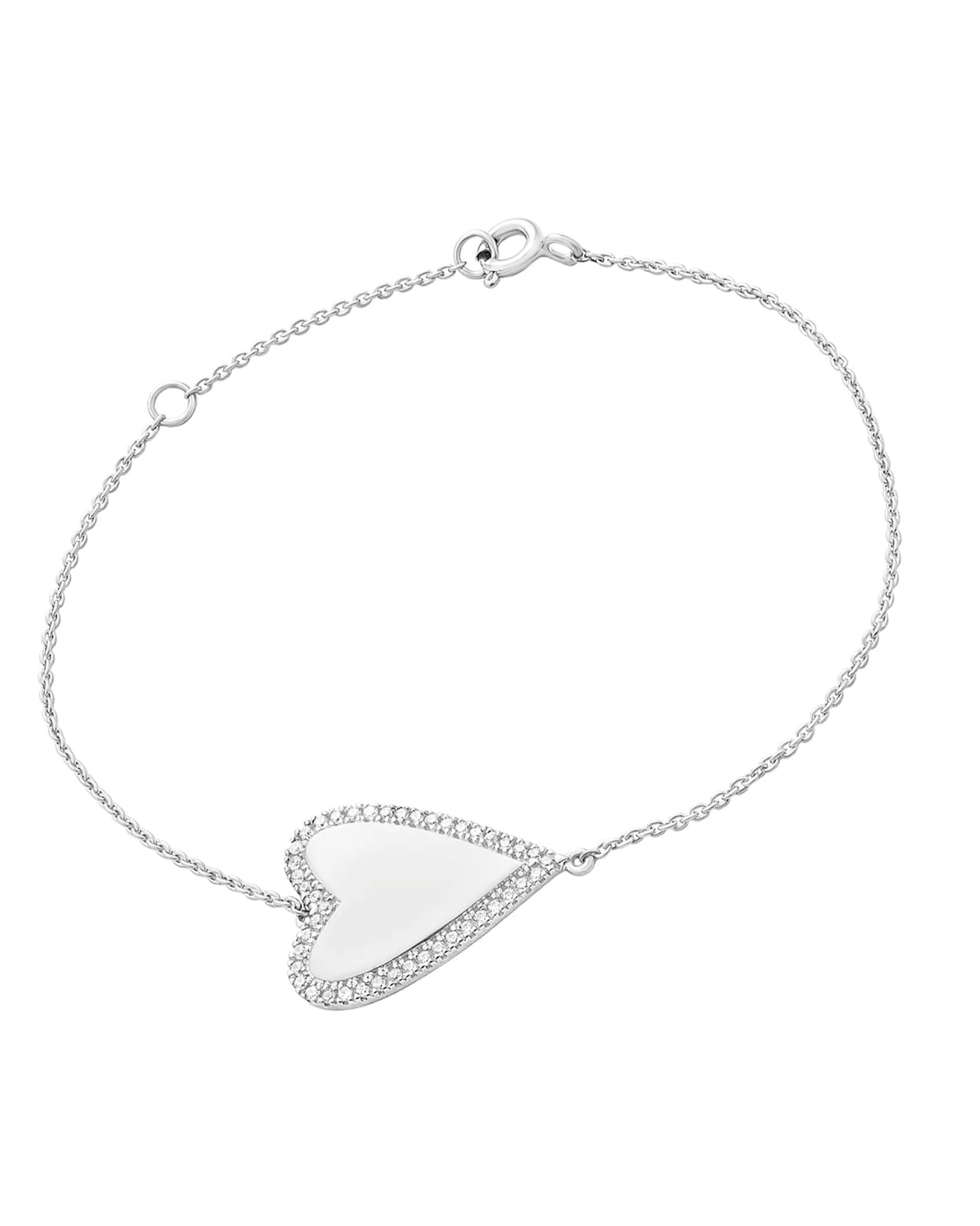 Outlined Diamond Heart Bracelet - 925 Sterling Silver