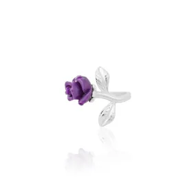 Pure Sterling Silver Purple Rose Design Ring for Women