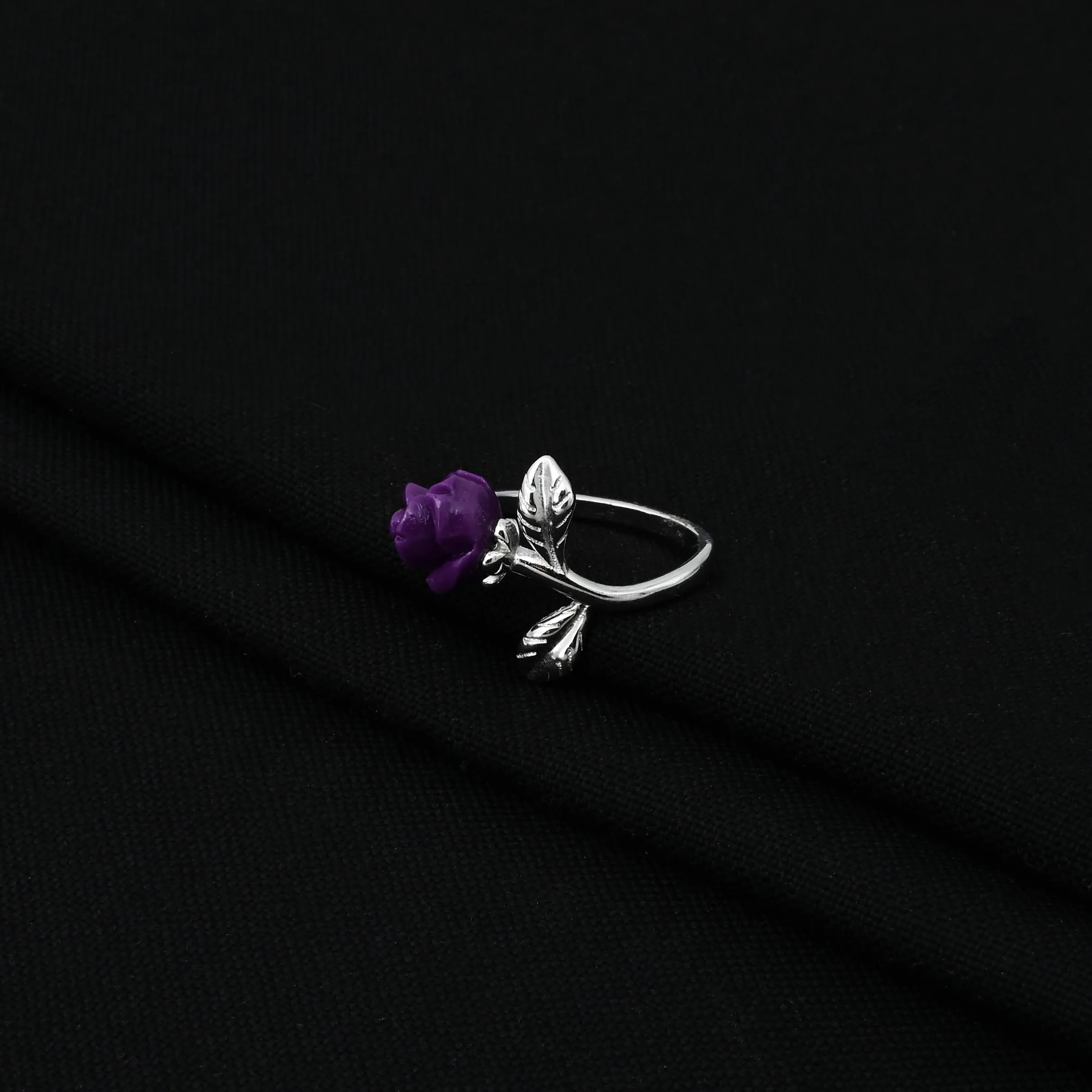 Pure Sterling Silver Purple Rose Design Ring for Women