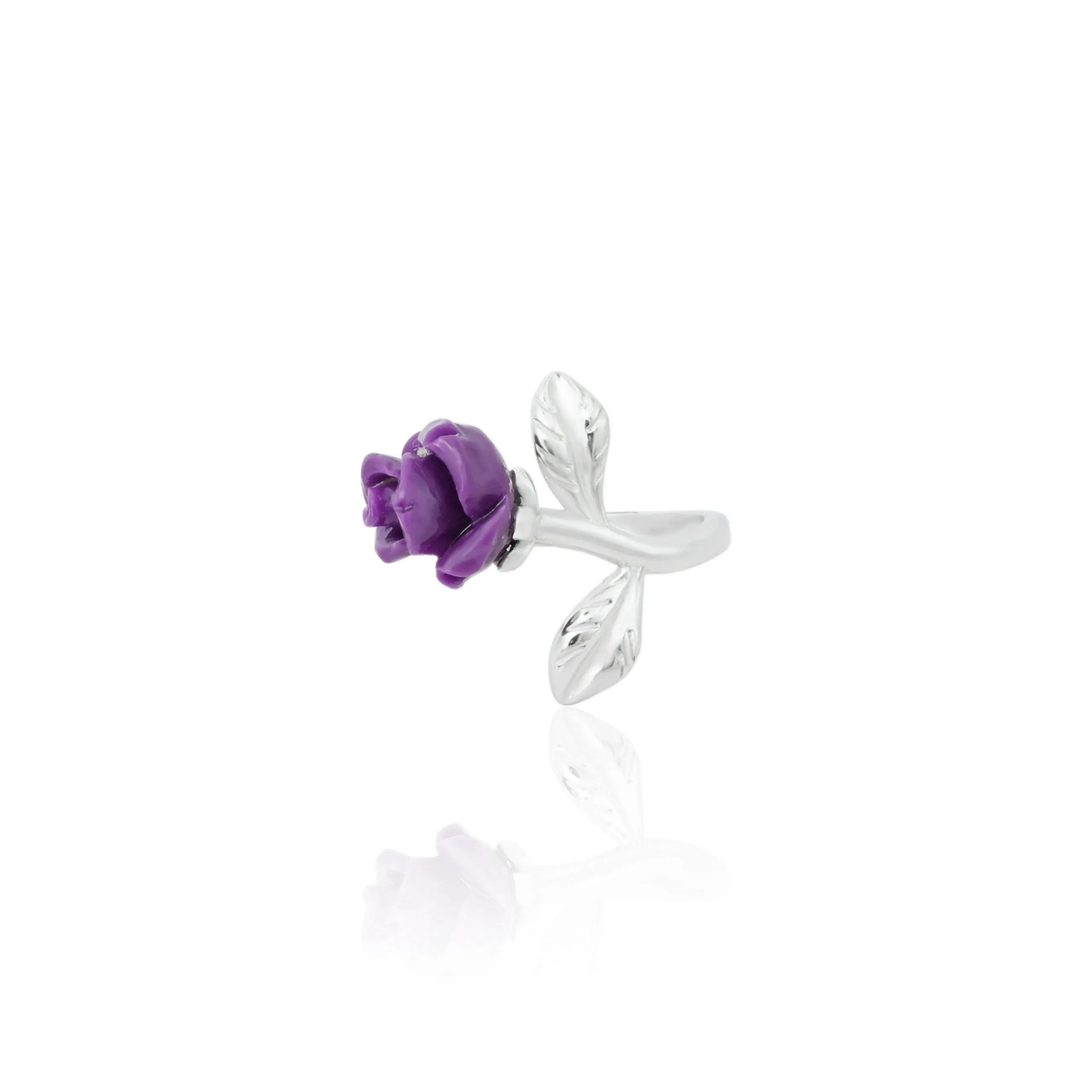 Pure Sterling Silver Purple Rose Design Ring for Women