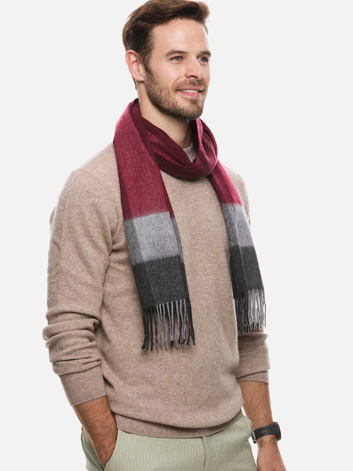 Red Gray Mens Cashmere Scarf