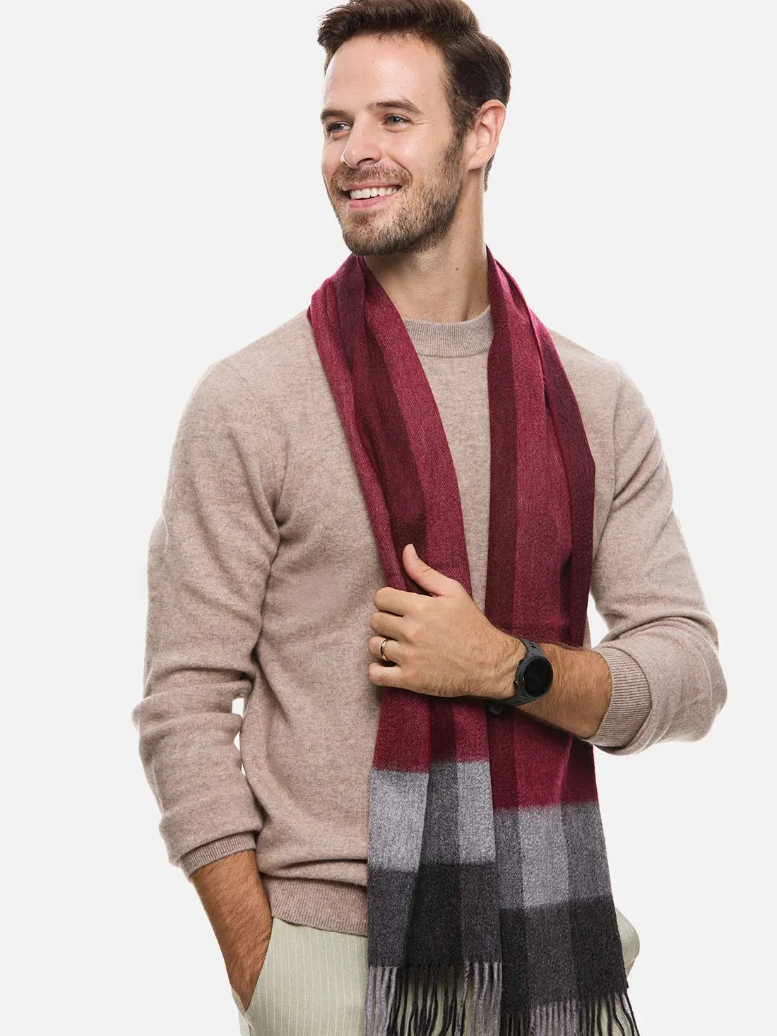 Red Gray Mens Cashmere Scarf