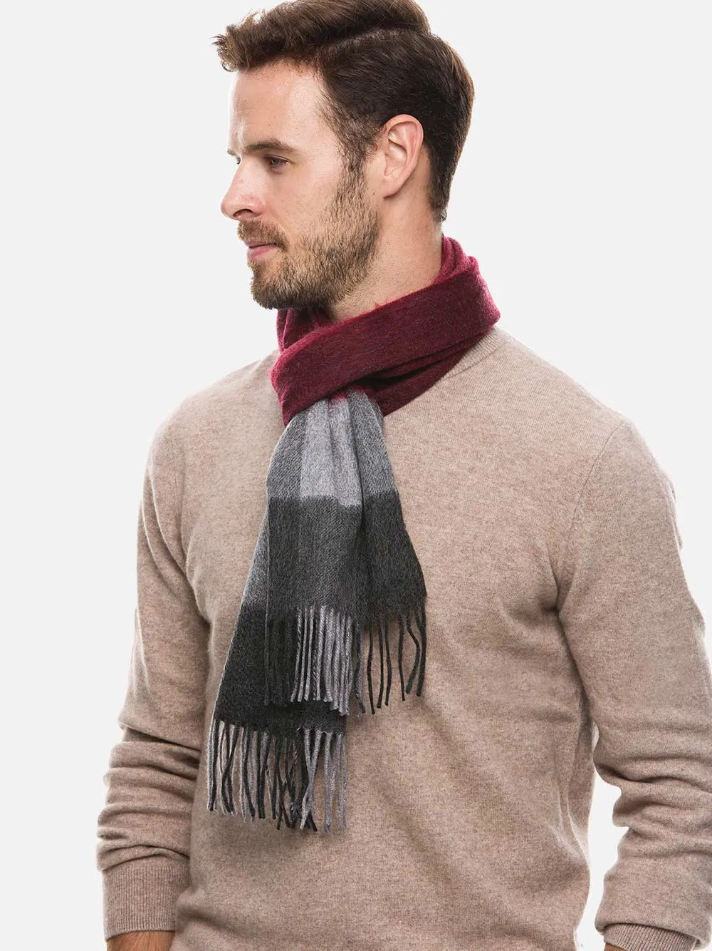 Red Gray Mens Cashmere Scarf