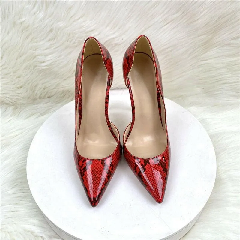 Red Snake Pattern High Heel Ladies Shoes for Fierce Style