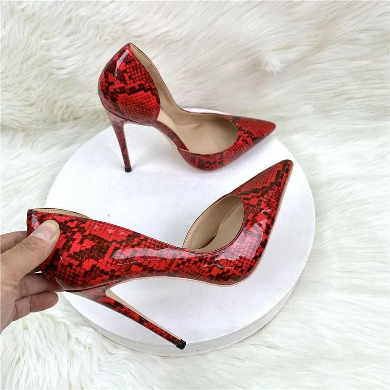 Red Snake Pattern High Heel Ladies Shoes for Fierce Style