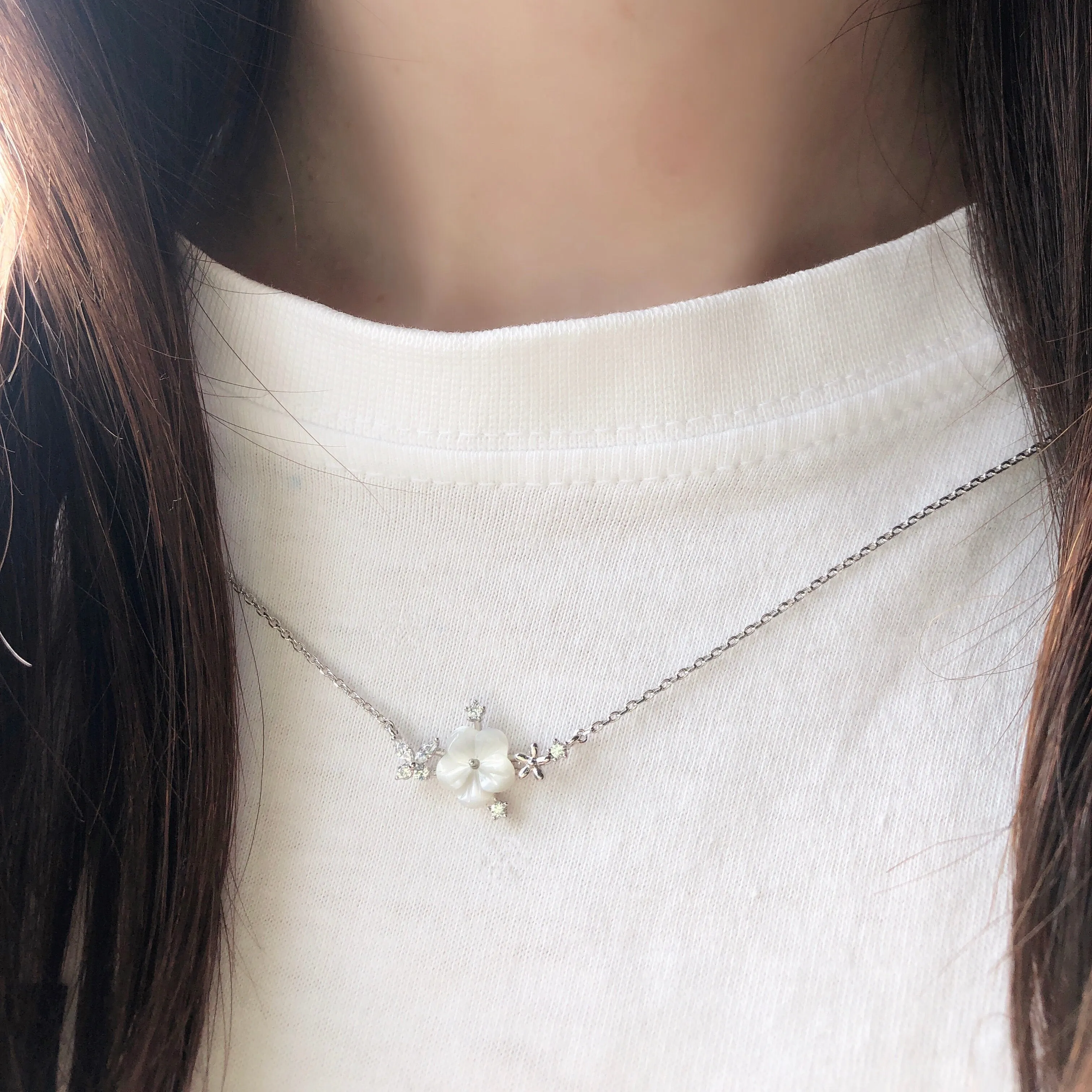 Silver Sakura Blossom Necklace