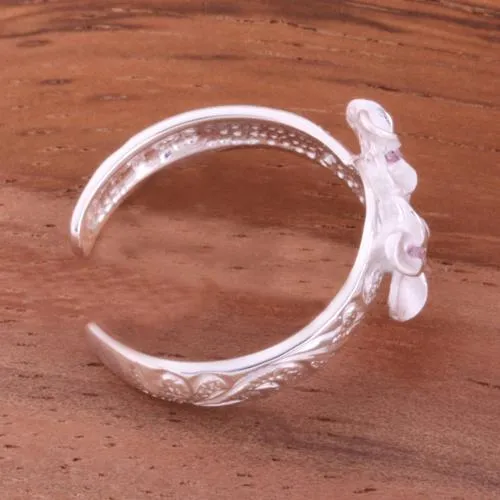 Sterling Silver Hawaiian Scroll 2 Plumeria with CZ Smooth Edge Toe Ring (Clear CZ/Pink CZ/Blue CZ/Purple CZ/Yellow Gold) 3mm